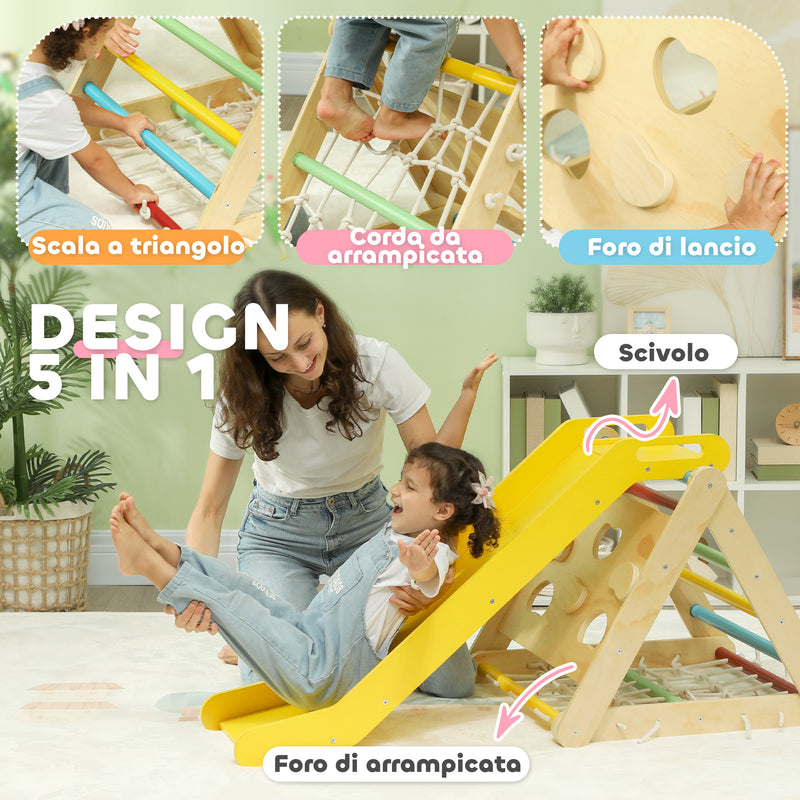 Gioco per Bambini 5 in 1 Corda Arrampicata Scivolo Sacchi e Triangolo Montessori     