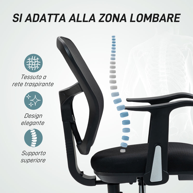 Sedia Girevole 55x58x94 cm con Anello Poggiapiedi e Schienale Ricurvo Nero  