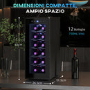 Cantinetta Vino Refrigerata per 12 Bottiglie Doppio Controllo Temperatura Ripiani Regolabili e Luci Nero    