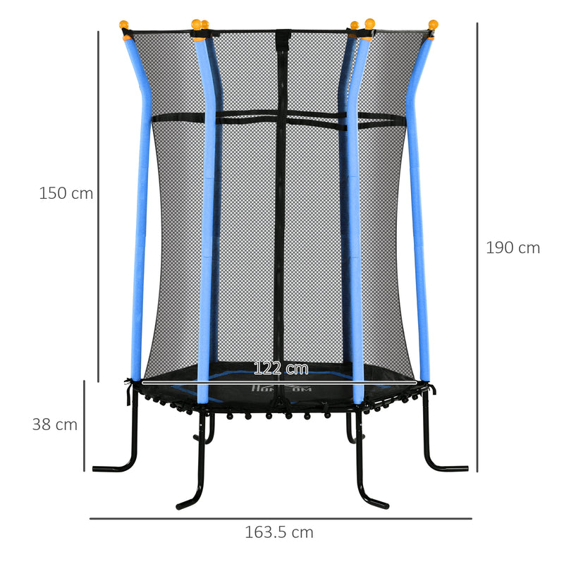 Trampolino Tappeto Elastico per Bambini con Ingresso a Cerniera e Pali Imbottiti Ø163.5x190 cm in Acciaio, PP e EPE Azzurro 