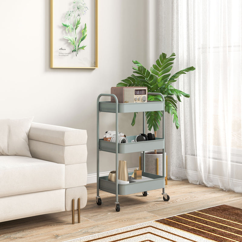 Carrello da Cucina a 3 Livelli 45x30,6x79 cm in Acciaio Azzurro  