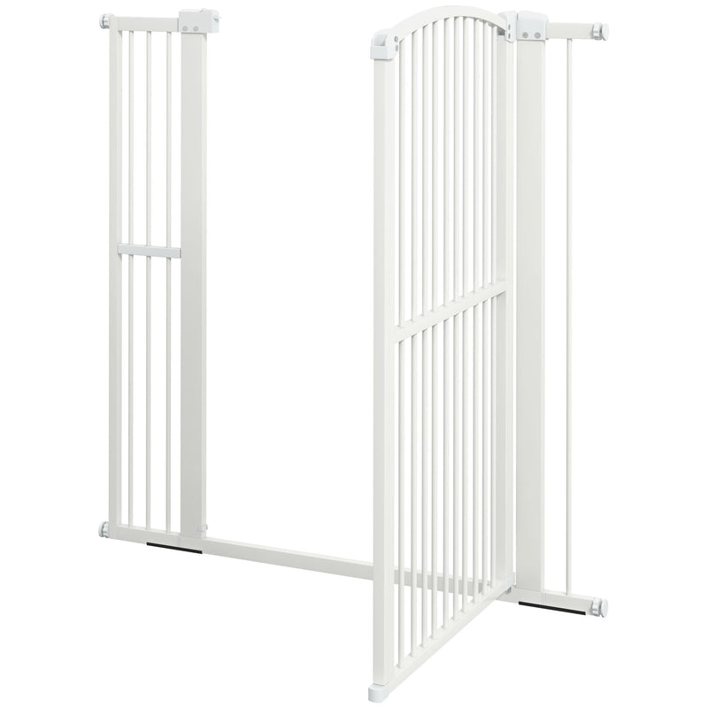 Cancellino per Cani Regolabile con 2 Estensioni 77-105x120 cm in Acciaio e Doppio Blocco Bianco