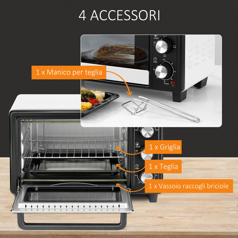 Fornetto Elettrico 1400W 16L 3 Metodi di Cottura e Timer Bianco  