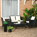 Set Salotto da Giardino Divano 2 Poltrone e Tavolino in Rattan PE Nero