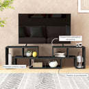 Mobile TV Modulabile 75" Max 134-180x30,5x44 cm con 2 Ripiani a L e Mensola Rettangolare in Legno Nero   