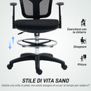 Sedia Girevole 55x58x94 cm con Anello Poggiapiedi e Schienale Ricurvo Nero  