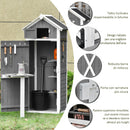 Casetta Box da Giardino Porta Attrezzi 78x52,5x182 cm con Ripiano Rimovibile e Tavolo da Lavoro in Abete  Grigia