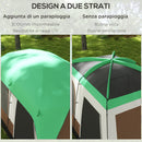 Tenda da Campeggio 4 Posti a Tunnel Impermeabile con Finestre a Rete 490x305x225 cm in Poliestere Verde