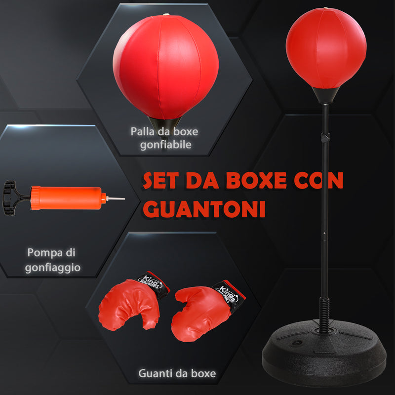 Set Boxe Giocattolo per Bambini H122,5-147 cm con Sacco da Pugilato da Terra e Guantoni Rosso 