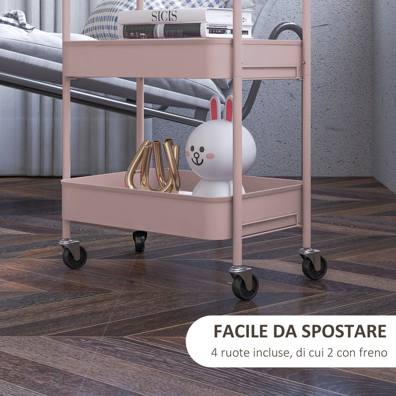 Carrello da Cucina a 3 Livelli 45x30,6x79 cm in Acciaio Rosa  