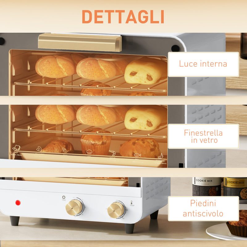 Forno Elettrico 12L Timer e Temperatura Regolabile 31,5x27,7x22,7 cm Bianco e Oro  