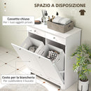 Mobile Portabiancheria da Bagno 78x38x90 cm con 2 Ceste Rimovibili Cassetti e Ante a Ribalta Bianco  
