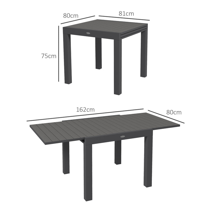 Tavolo da Giardino Allungabile per 4-6 Persone 81/162x80x75 cm in Alluminio con Piano a Doghe Grigio-3