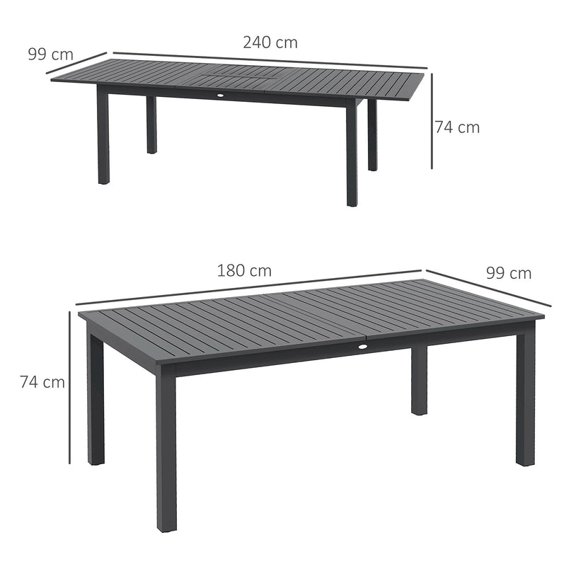 Tavolo Allungabile da Esterno per 8-10 Persone 180/240x99x74 cm in Acciaio e Alluminio Grigio Scuro-3