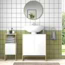 Mobile Sottolavabo da Bagno con Armadietto 2 Ante a Pressione 70x33x79,5cm in Bambù e MDF con Intaglio a U Bianco 