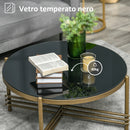 Tavolino da Caffè con Piano in Vetro Temperato Ø85x41 cm Base in Metallo Nero e Oro