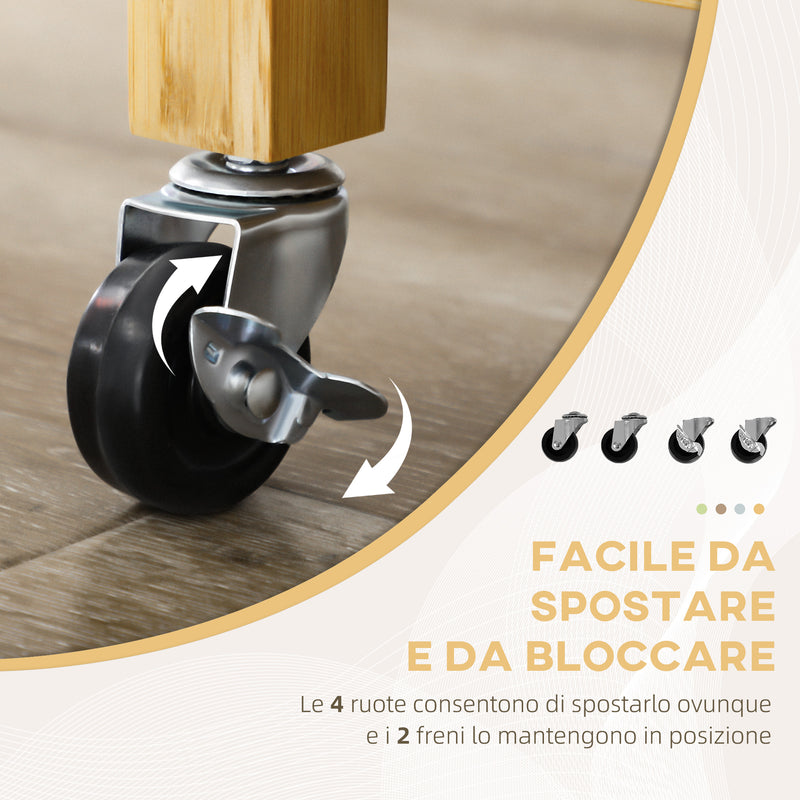 Carrello da Cucina 83x45x96 cm con Ruote in Bambù Naturale