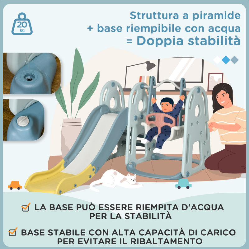 Set Gioco 4 in 1 per Bambini Altalena Scivolo Canestro e Scaletta    