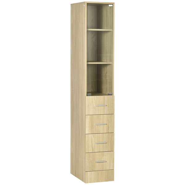 prezzo Mobile a Colonna per Bagno 30x45x173 cm 4 Cassetti 1 Anta in Vetro in Truciolato Legno Naturale