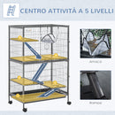 Gabbia per Conigli a 5 Livelli con 4 Ingressi e Amaca 80x52x128 cm in Metallo e PP Argento e Nero