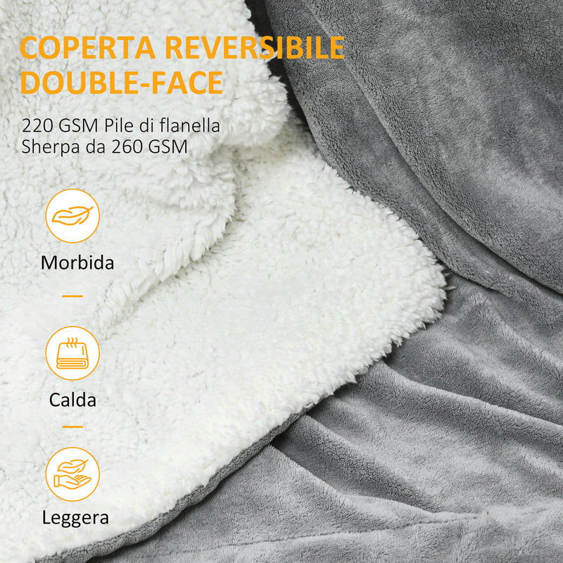 Coperta Plaid Dubleface 203x152x0,5 cm in Flanella 220 GSM e Sherpa 260 GSM Grigio