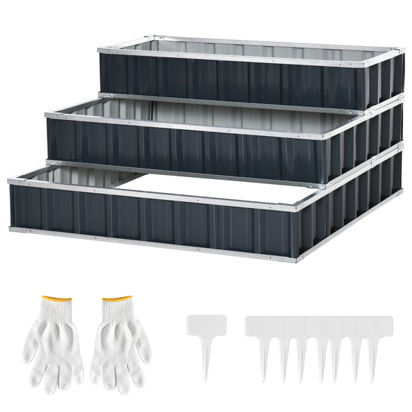 Orto Rialzato a 3 Livelli Modulabile e a Fondo Aperto 118x118x62 cm in Acciaio Grigio Scuro acquista