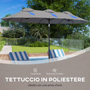 Ombrellone Doppio 285x147x227 cm Inclinabile a 45° con Prese d'Aria in Acciaio e Poliestere Grigio 
