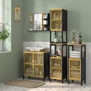 Mobile Sottolavabo Bagno con 2 Ante a Doghe 60x30x70 cm in Legno di Bambù e MDF con Intaglio a U Legno Naturale e Nero