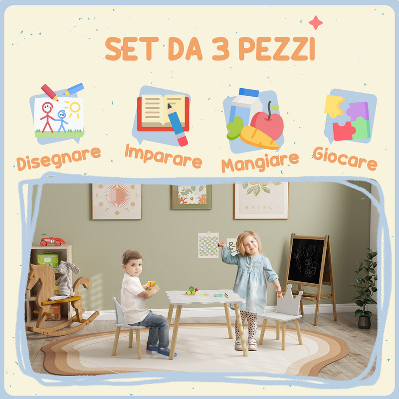 Set Tavolo con 2 Sedie per Bambini Corona Bianco  