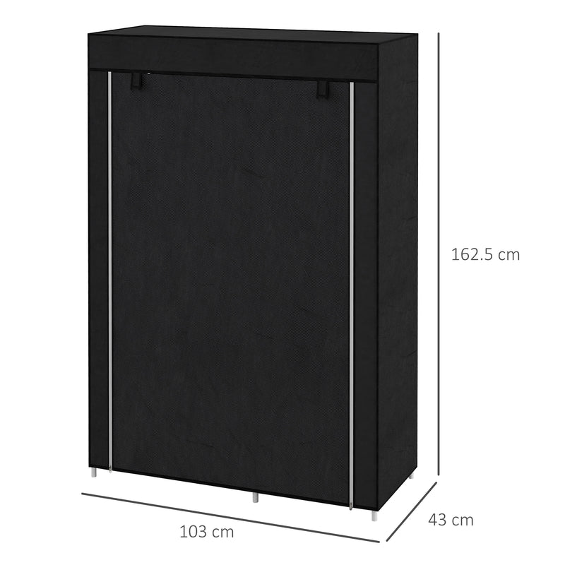 Armadio in Tessuto Portatile 103x43x162,5 cm Appendiabiti e 6 Ripiani Nero 