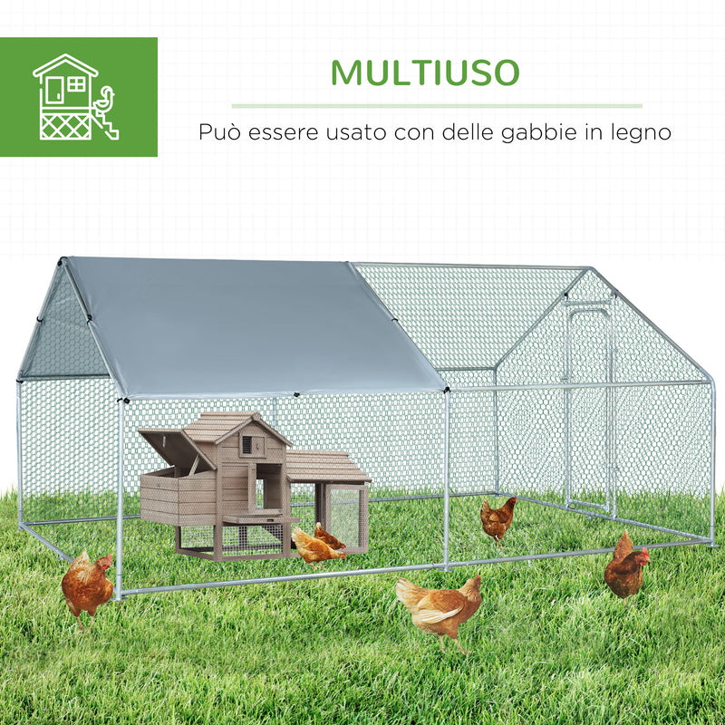 Pollaio Gabbia per Galline 300x400x195 cm in Metallo con Copertura in Tessuto Oxford Argento