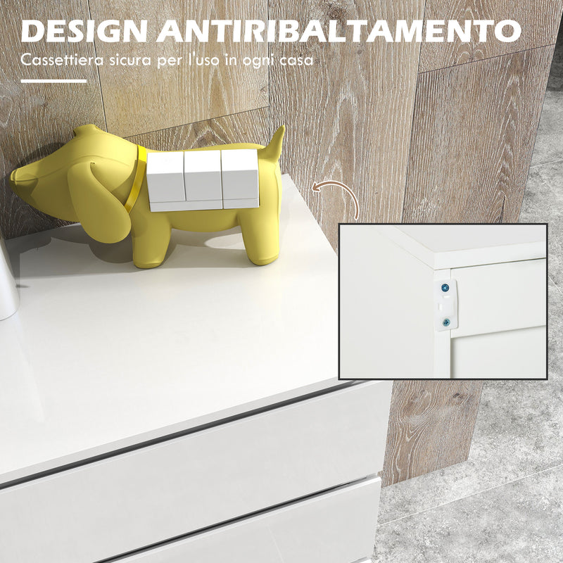 Cassettiera 5 Cassetti 55x33x100 cm Design Moderno in Legno Bianco 