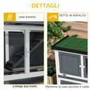 Conigliera a 2 Livelli con Rampa e 2 Vassoi Estraibili 97x44x91 cm in Legno di Abete e Bitume Grigio   