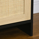 Mobile TV max 60” 120x40x42 cm con 2 Armadietti e Ripiani in Truciolare e Rattan Naturale e Nero