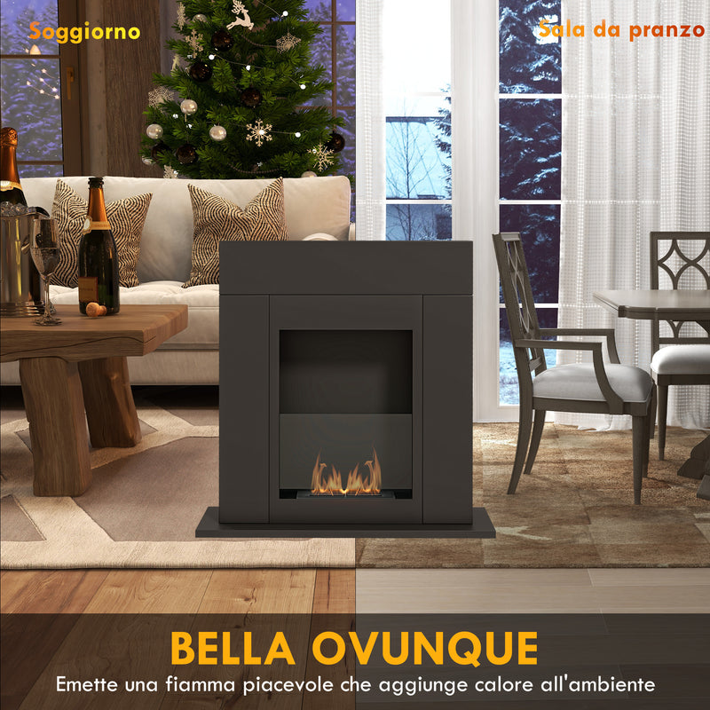 Camino a Bioetanolo da Pavimento 73x20x75 cm Bruciatore da 0,9L in Acciaio Verniciato  Nero Opaco 