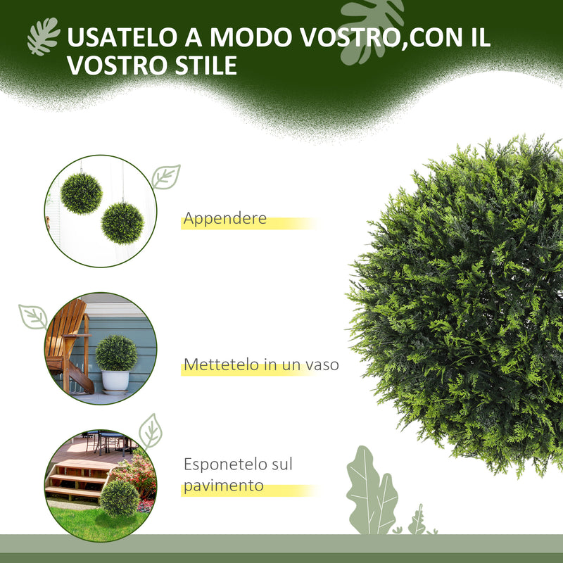 Set di 2 Piante Artificiali a Sfera Ø45 cm con Foglie di Cedro per Casa e Giardino Verde   