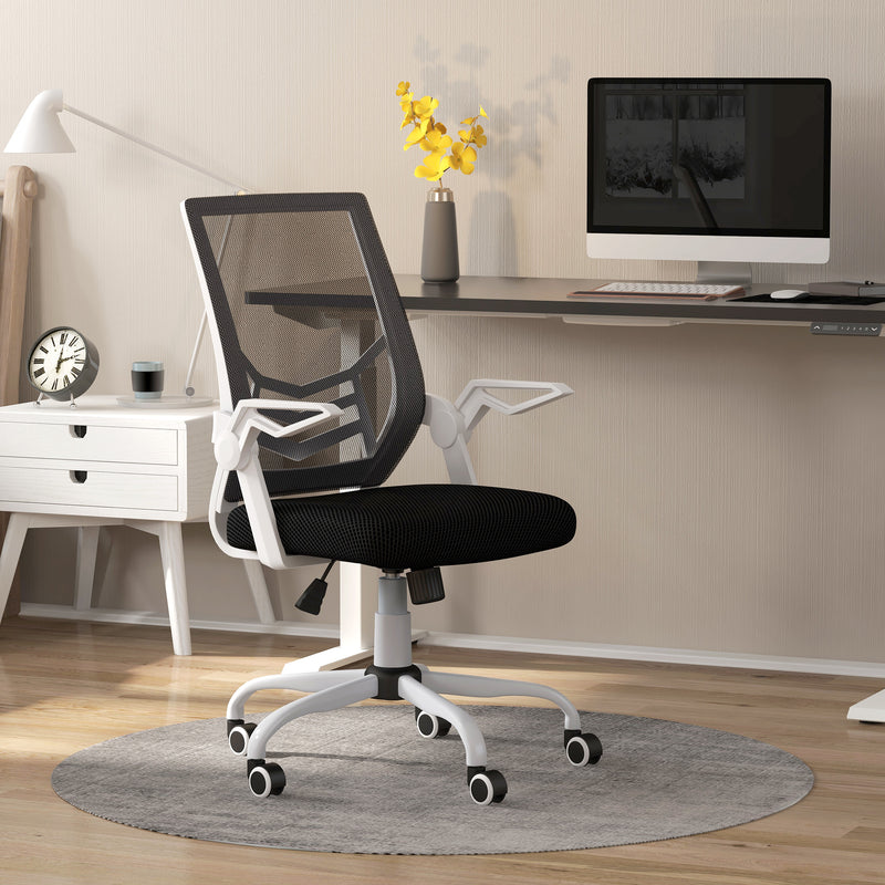 Sedia Operativa Ergonomica Altezza regolabile 94-104 cm Tessuto Effetto Lino Bianco e Nero 