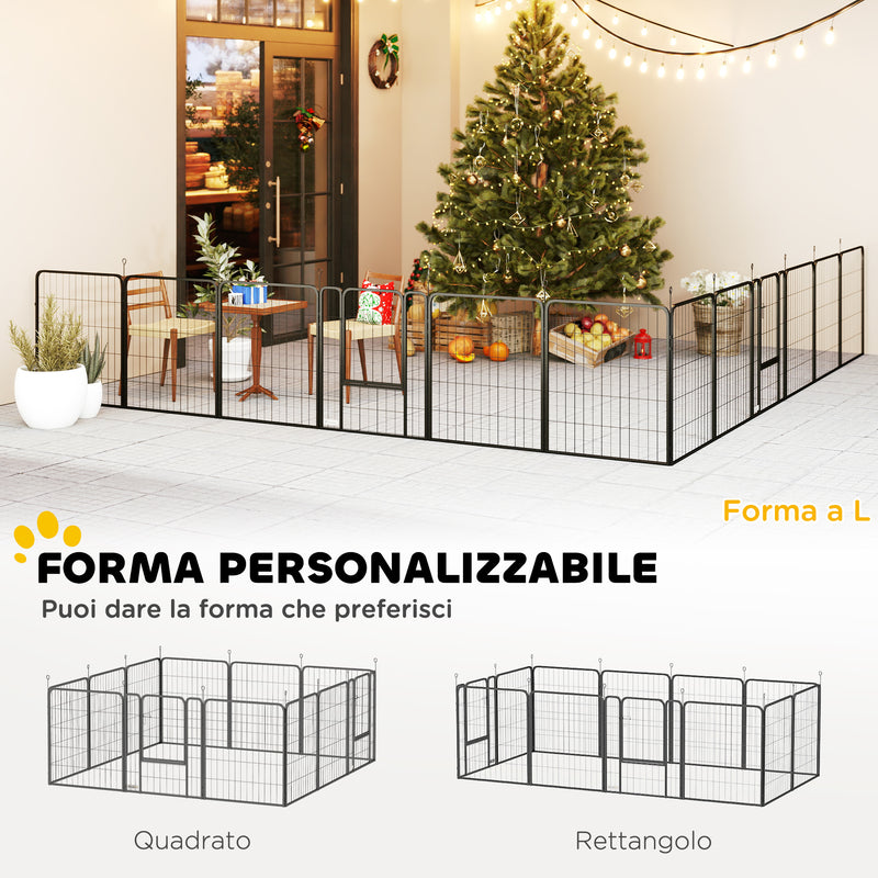 Recinto per Cani a 12 Pannelli Modulabili 68x1,5x80 cm con Porta di Ingresso in Acciaio Nero   