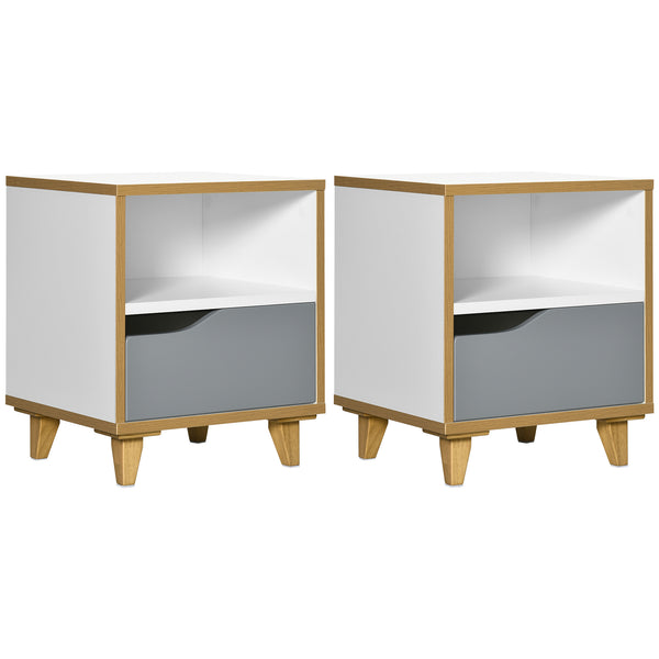 online Set di 2 Comodini 36,8x33x43,8 cm con Cassetto e Ripiano in MDF Bianco e Grigio