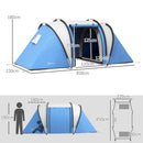 Tenda da Campeggio 2 Posti Impermeabile con 2 Stanze Borsa di Trasporto 220x450x180 cm in Poliestere Blu