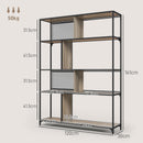 Libreria Design Industriale a 5 Livelli Porta Metallica Scorrevole 120x30x161 cm in Legno e Acciaio Nero e Grigio