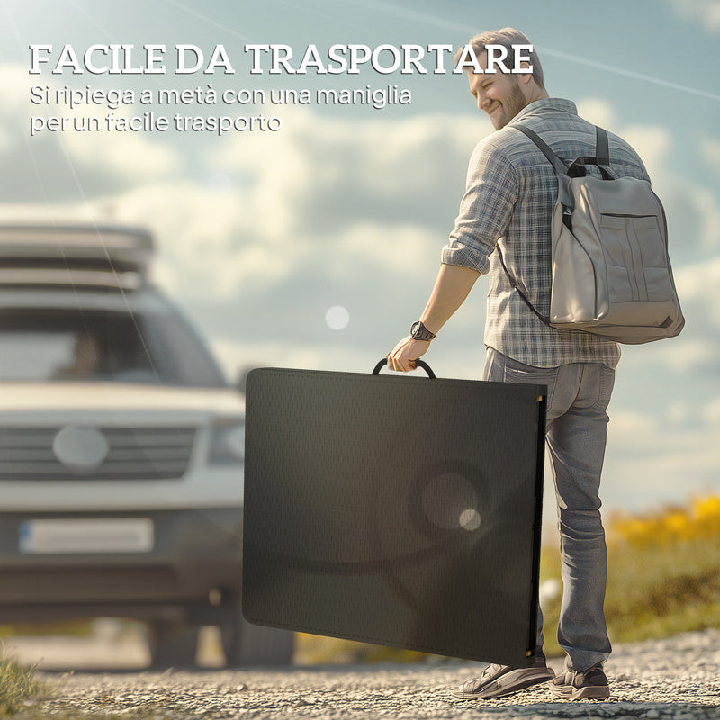 Set da Pic Nic Pieghevole a 3 Pezzi con Tavolo e 2 Panche in HDPE e Metallo Nero    