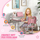 Banco Studio Scuola per Bambini 80x54,5x104 cm con Sedia Regolabile e Piano Inclinabile Rosa