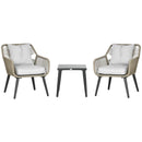 Set Tavolino e 2 Sedie da Giardino in Rattan PE e Acciaio Grigio