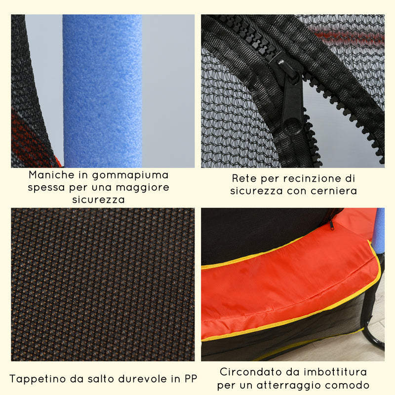 Trampolino Elastico per Bambini da 3 Anni Ø175 cm con Rete di Protezione Multicolore 