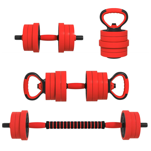 Set Pesi da Palestra 4 in 1 da 20kg Convertibile in Kettlebell Manubri Bilanciere Rosso online