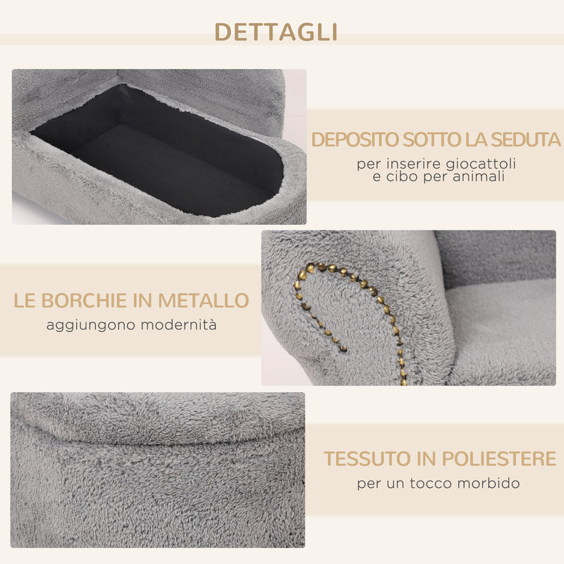 Divano per Cani e Gatti con Vano Contenitore 80x40x46 cm Rivestimento Vellutato Grigio Scuro
