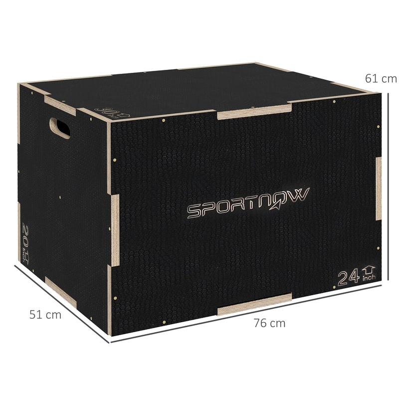 Box Jump Pliometrico a 3 Altezze 76-61-51 cm in Legno Antiscivolo Nero