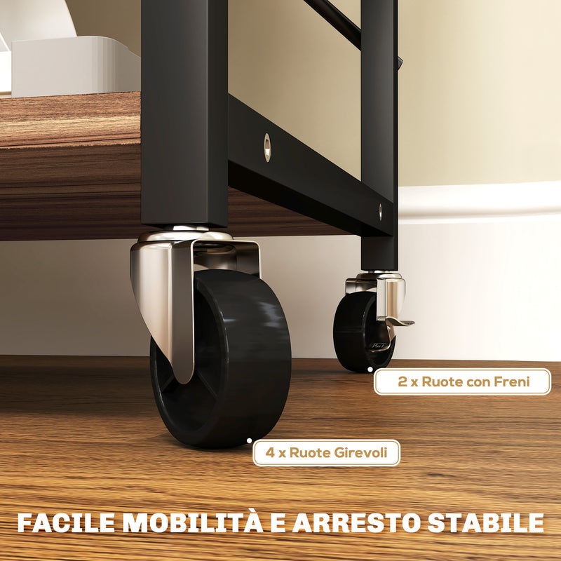 Carrello da Cucina a 3 Livelli Stile Industriale 60x40x84 cm Struttura in Acciaio e Pannelli in Teak   