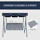 Dondolo da Giardino 3 Posti 172x110x153 cm con Tetto Parasole in Acciaio e Poliestere Bianco e Blu  